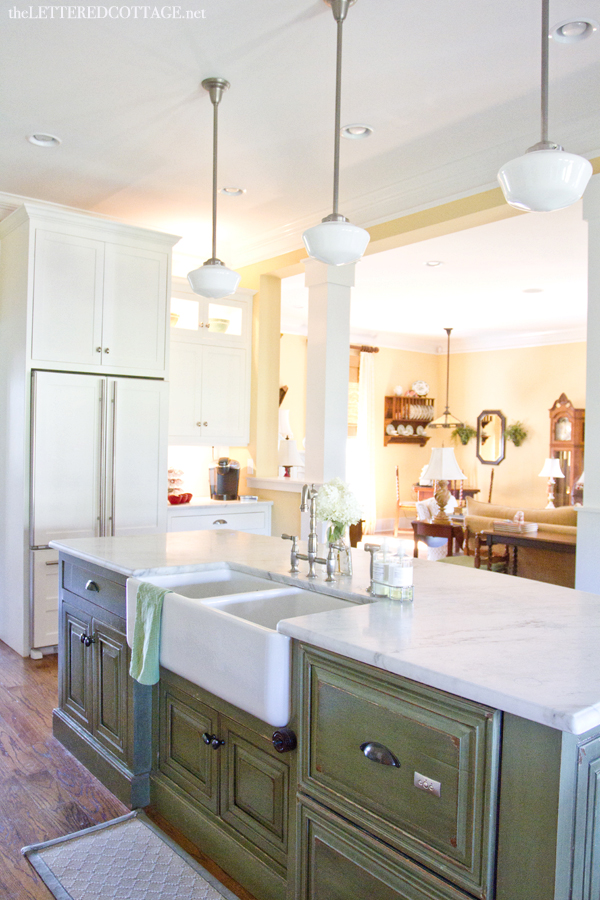 Traditional Kitchen Green Island Marble Countertop The Lettered Cottage
