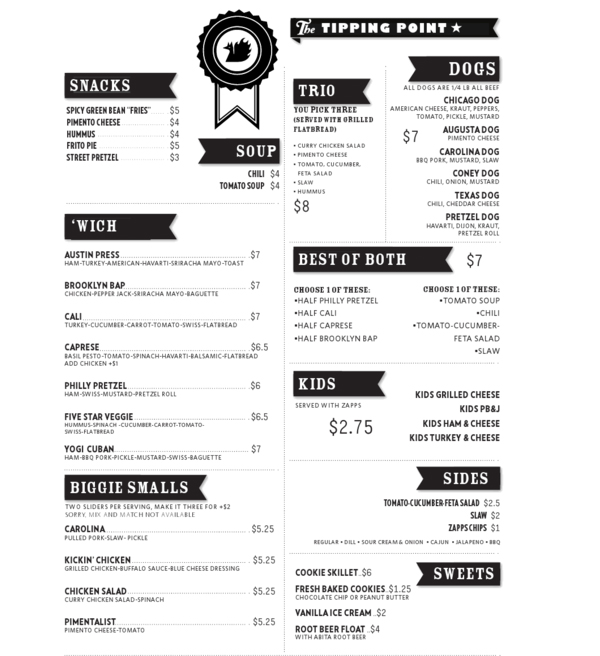 The Tipping Point Menu