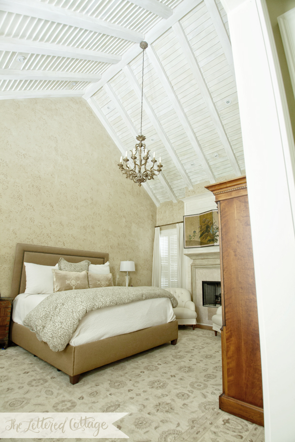 Traditional Bedroom | High Ceiling | Wood | Stencil | Neutral Colors