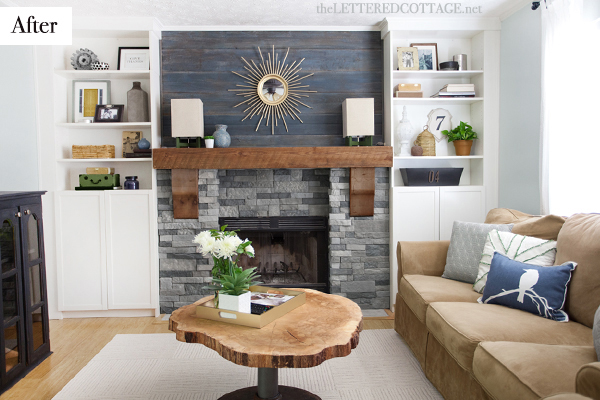 Rustic Modern Contemporary Living Room | The Lettered Cottage Blog | Fireplace Makeover | Barnwood Wall