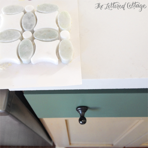 Ming Green and Thassos White Flower Tile | Rosemary Gallery Custom Paint Color | The Lettered Cottage