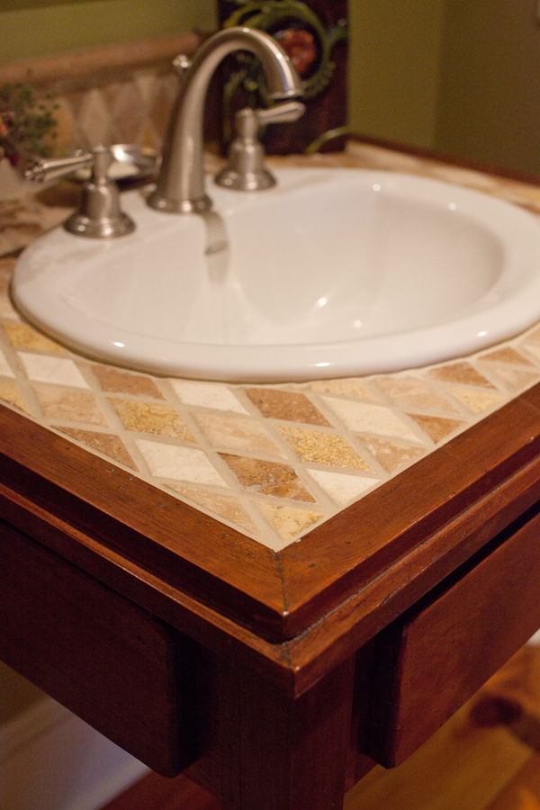 Diamond Travertine Tile | Bathroom Sink Vanity