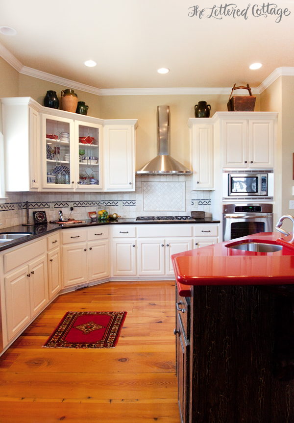 Red Countertop | Kitchen | Pine Floors