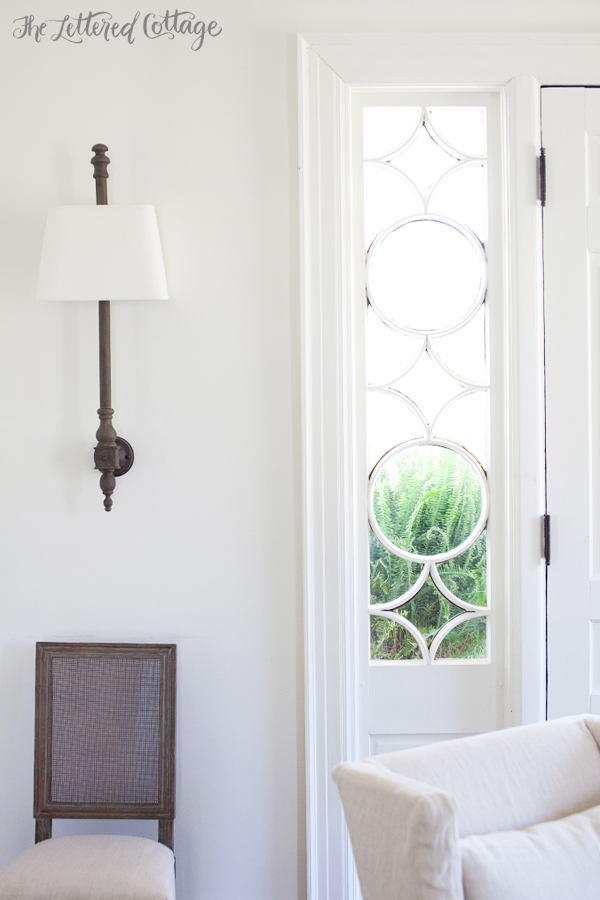 Wall Sconce | Front Door Sidelight | White Walls | Living Room | Montgomery Alabama | Old Cloverdale