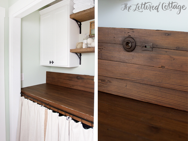 Laundry Room Makeover | Old Door as Countertop | Reclaimed Wood Shelves