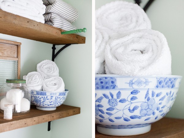 Blue and White Bowl | Rustic Shelves | Laundry Room | The Lettered Cottage