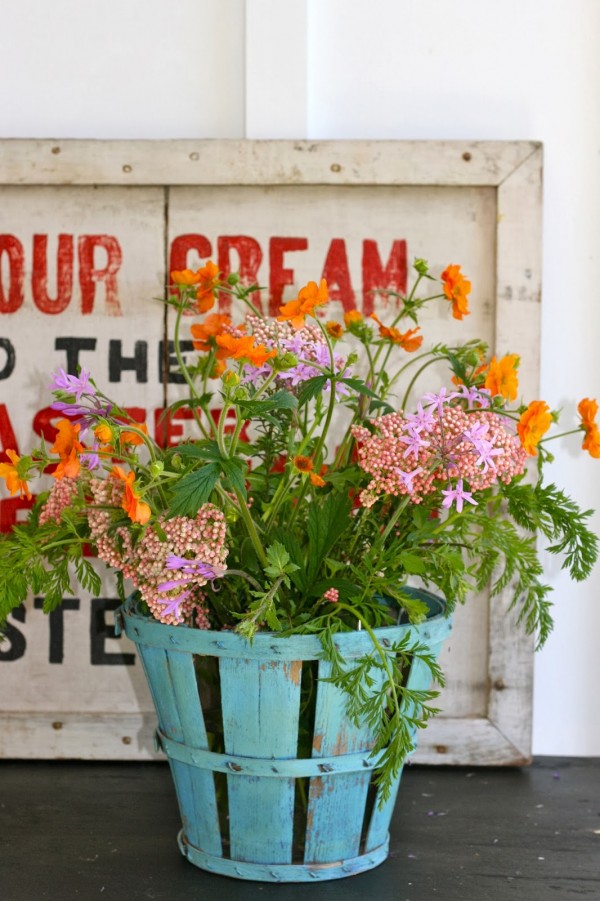 old advertising and painted baskets | The Polished Pebble | Ojai Cottage