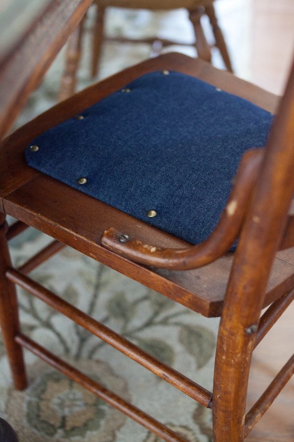 Farmhouse Dining Chair Makeover | Jean | Aged Brass Nailheads
