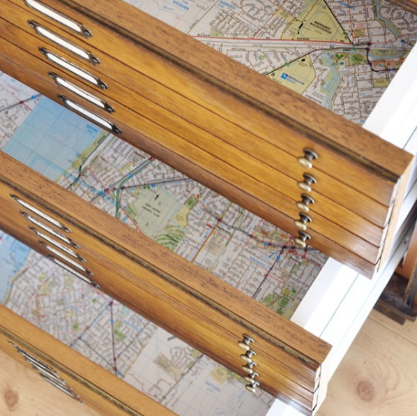 Map-lined drawers | Furniture Makeover | The Painted Hive