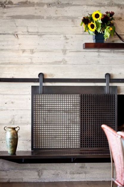 Board Formed Concrete Fireplace | Screen