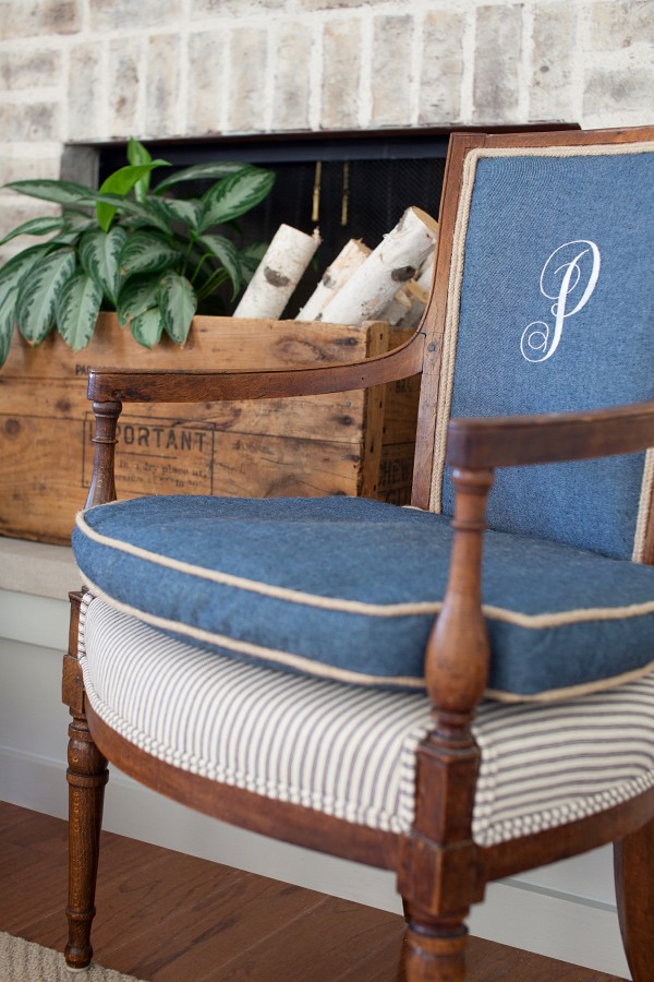 Farmhouse Dining Chair | Denim | Monogrammed | Living Room