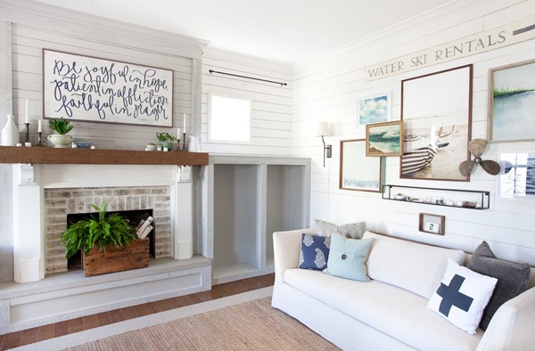 The Lettered Cottage | Living Room | Stikwood-faced built in cabinety and fireplace
