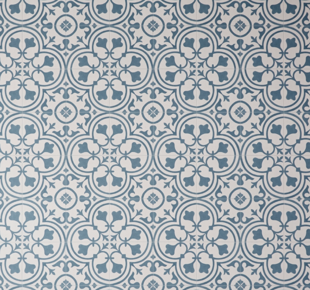 Blue and White Cement Tile and Vinyl Flooring Options - The Lettered ...